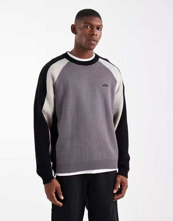 コットンオン メンズ トップス Tシャツ クルーネック Cotton long sleeve paneled crew neck t-shirt Black ブラック｜ReVida 店