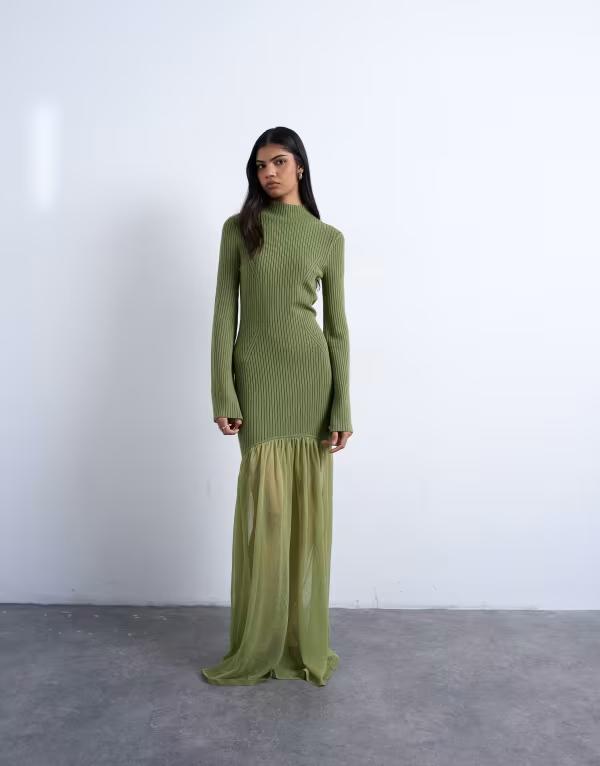 とっ始め販売店 レディース トップス 衣装手押し車 編み物 Topshop knit full skirt dress インチ olive オリーブ