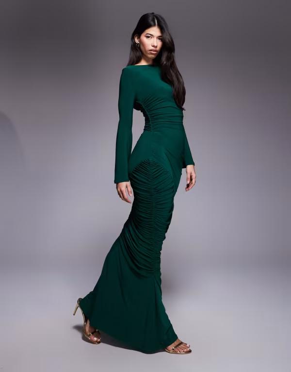 エイソス レディース トップス ワンピース マキシ ASOS DESIGN sculptingauged paneled maxi dress with long sleeves Green グリーン 15,736円