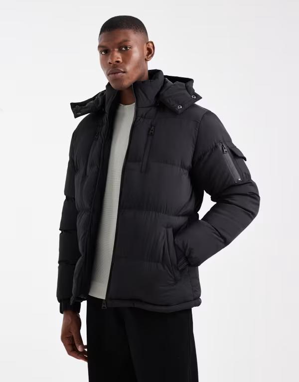 ブレーブソウル メンズ アウター 厚地の外套 上衣 Brave Soul puffer jacket with detachable hood Black 黒いこと