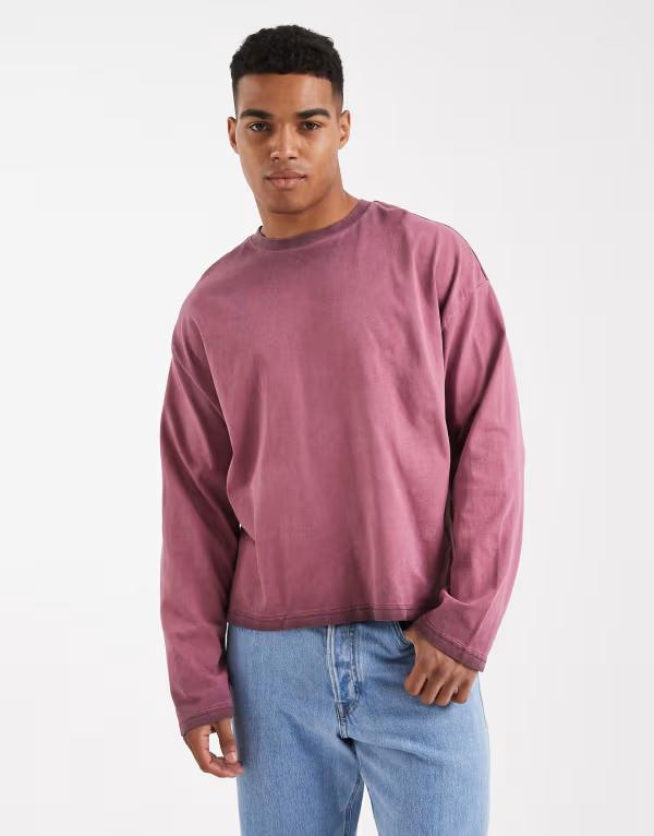 コットンオン メンズ トップス Tシャツ リラックスフィット ベルベット Cotton relaxed fit y2k long sleeve top in velvet plum VELVET PLUM プラム