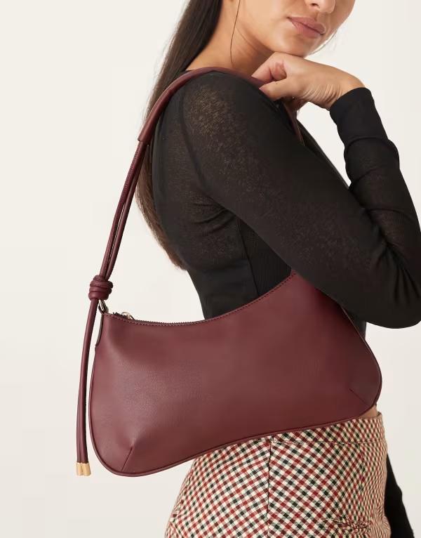 エイソス レディース バッグ ASOS DESIGN shoulder bag with knot detail skinny strap Burgundy バーガンディ