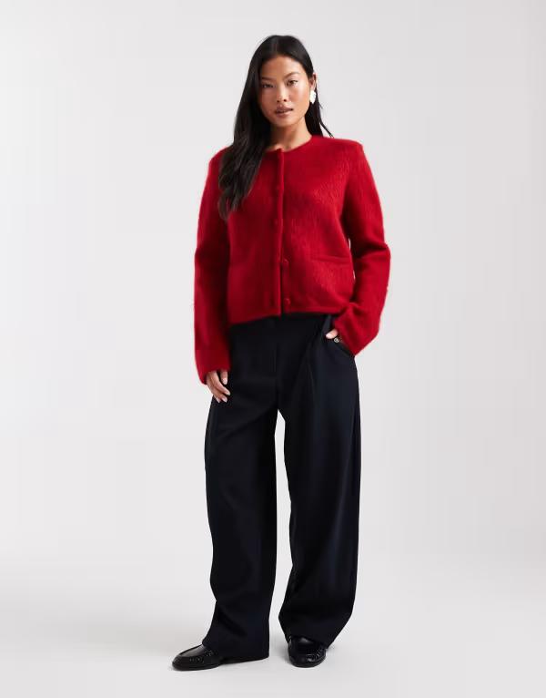 エイソス レディース ボトムス 心地好いズボン下 プチ ASOS DESIGN Petite tailored arch barreleg pants navy 米国海軍