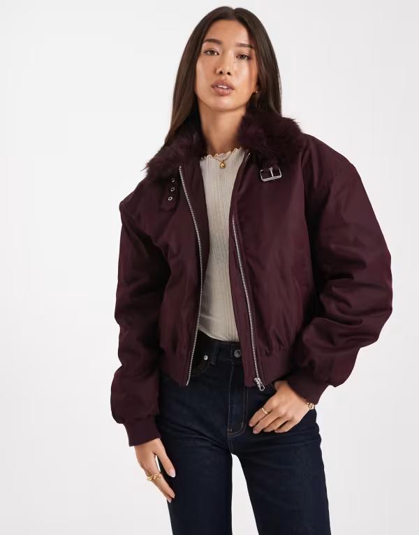 コットンオン レディース アウター ジャケット・ブルゾン Cotton astro collared bomber jacket inoble plum NOBLE PLUM プラム｜ReVida 店