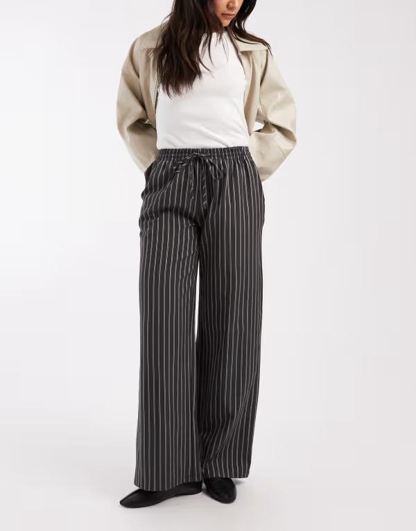 デイジーストリート レディース ボトムス 心地好いズボン下 Daisy Street pull on drawstring pants インチ charcoal stripes Charcoal Stripe 濃灰色