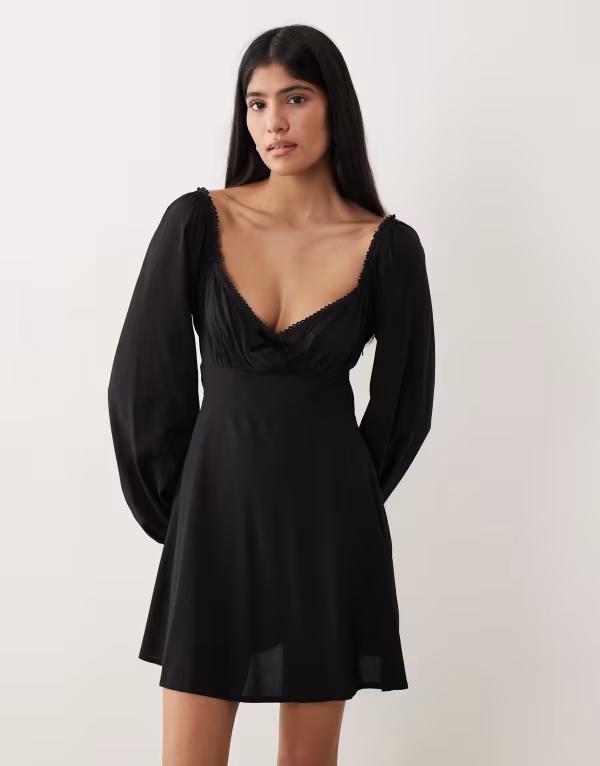 ノーバディーズ チャイルド レディース トップス ワンピース ミニ レース Nobody's Child Lillie sweetheart lacedge bow detail mini dress Black ブラック