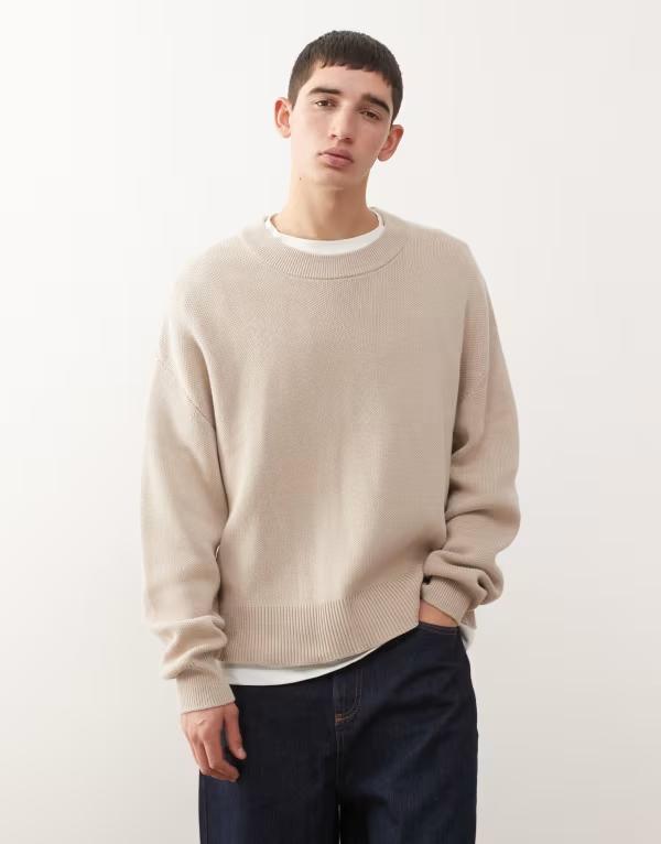 ウィークデイ メンズ アウター ニット・セーター Weekday boxy fit knit sweater in light mole Light mole 18,600円
