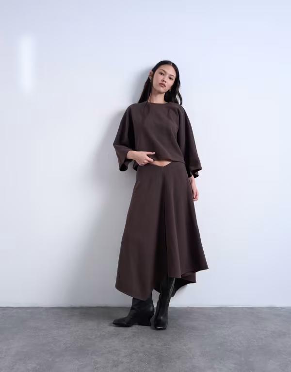 トップショップ レディース ボトムスカート アシンメトリー Topshop softouchanky hem asymmetric skirt in chocolate - part of a set Chocolate チョコレート|ReVida 店