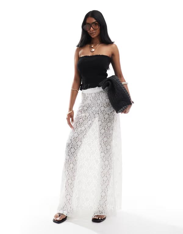 オンリー レディース ボトムスカート レース マキシ ONLY lace maxi skirt WHITE ホワイト