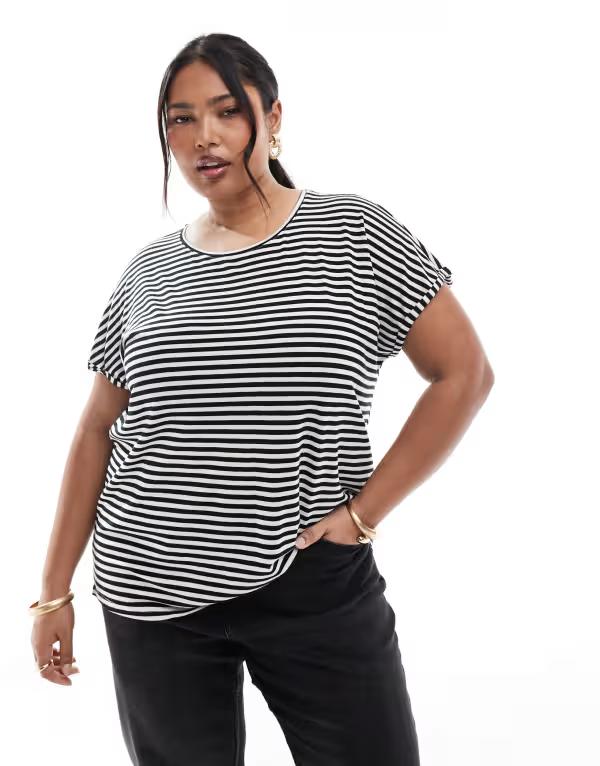 ヴェロモーダ レディース トップス Tシャツ Vero Moda Curve oversized t-shirt and white stripe Mono stripe ストライプ