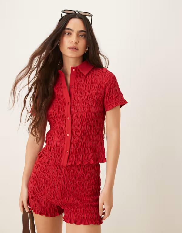 エイソス レディース トップス Tシャツ ASOS DESIGN shirredetail micro shirt - part of a set RED レッド