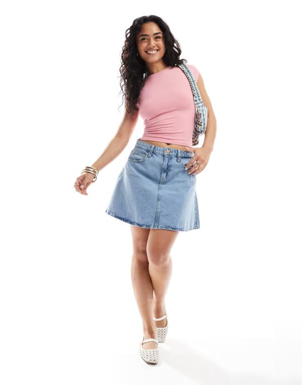 オンリー レディース ボトムスカート A ライン ミニ デニム ONLY a-line denimini skirt in light BLUE ブルー｜ReVida 店 11,005円