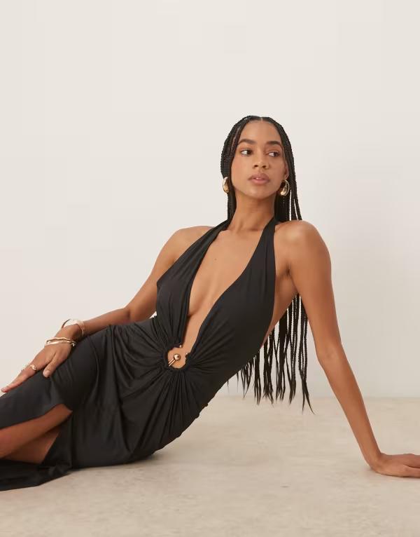 バードット レディース トップス ワンピース ミディ Bardot Alma plunging midi dress Black ブラック