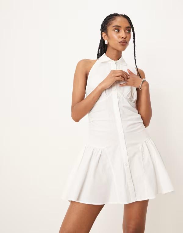 エイソス レディース トップス ワンピース ミニ シャツ ノースリーブ ASOS DESIGN sleeveless mini shirt dress White ホワイト