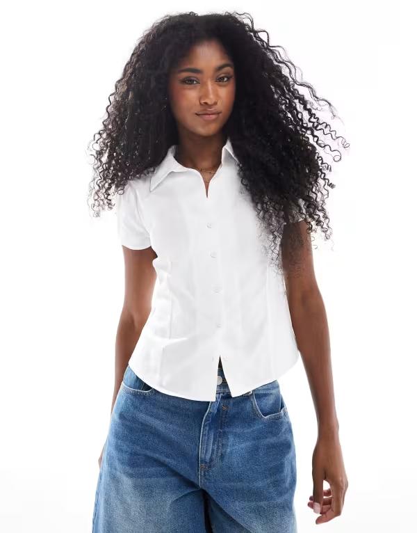 ミスセルフフリッジ レディース トップス シャツ Misselfridge short sleeve fitted shirt White ホワイト