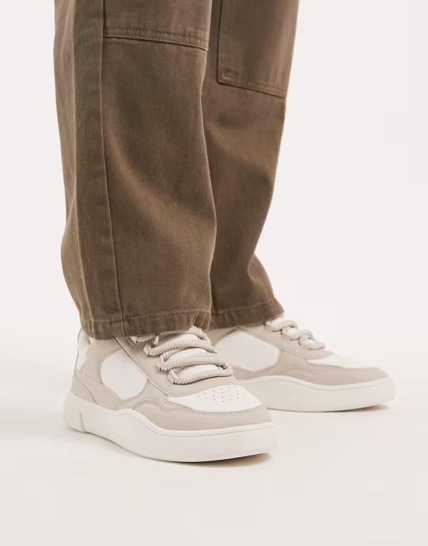 エイソス メンズ シューズ スニーカー レース ASOS DESIGN multi paneled sneakers with round laces WHITE ホワイト