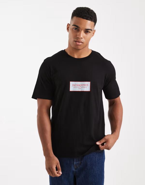 ジャック アンド ジョーンズ メンズ トップス Tシャツ ロゴ Jack & Jones oversized t-shirt with front logo Black ブラック