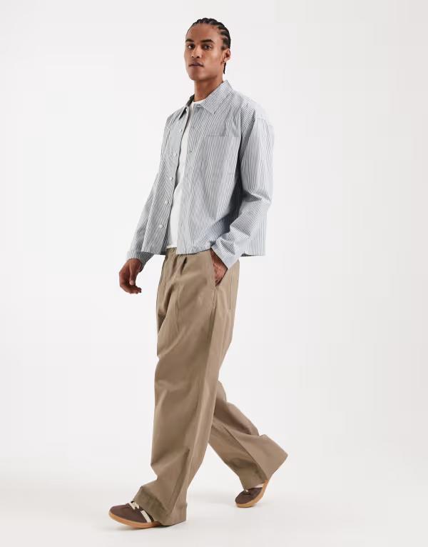 ジャック アンド ジョーンズ メンズ トップス シャツ Jack & Jones boxy long sleeve shirt and white stripesky captain ホワイト