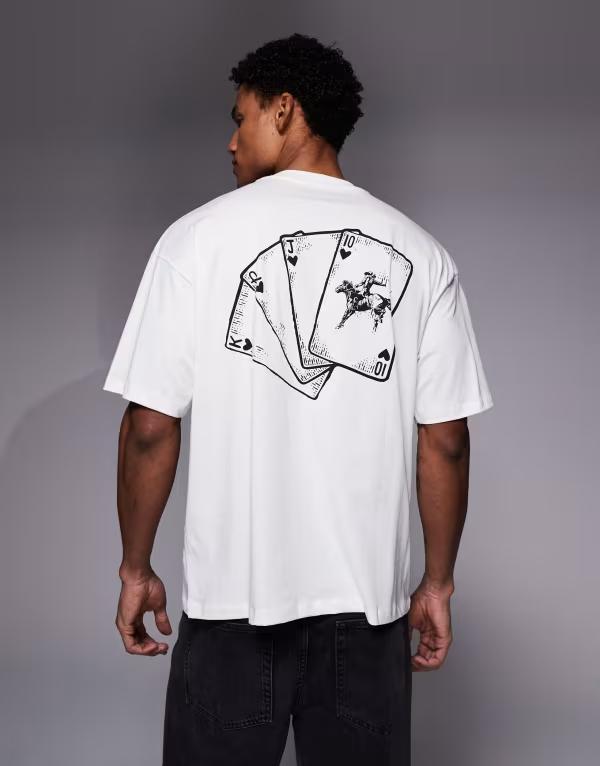 アダプト メンズ トップス Tシャツ プリント ADPT oversized t-shirt with equestrian deck back and chest prints in cream Egret クリーム