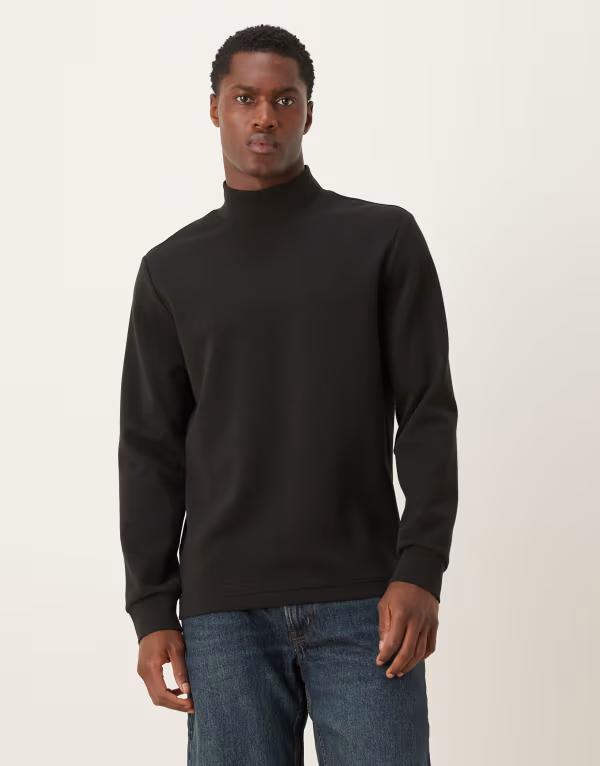 マンゴ メンズ トップス ティーシャツ ハイネック Mango performance high neck long sleeve thermal T-shirt Black 黒いこと Tシャツ・カットソー-トップス-メンズファッション