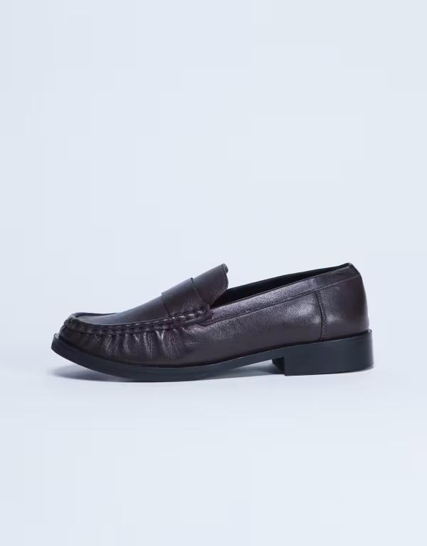 とっ始め販売店 レディース シューズ スリッポン・ローファー ギャザー なめし革 Topshop Carey realeather loafers with ruchedetailing インチ chocolate 黒茶