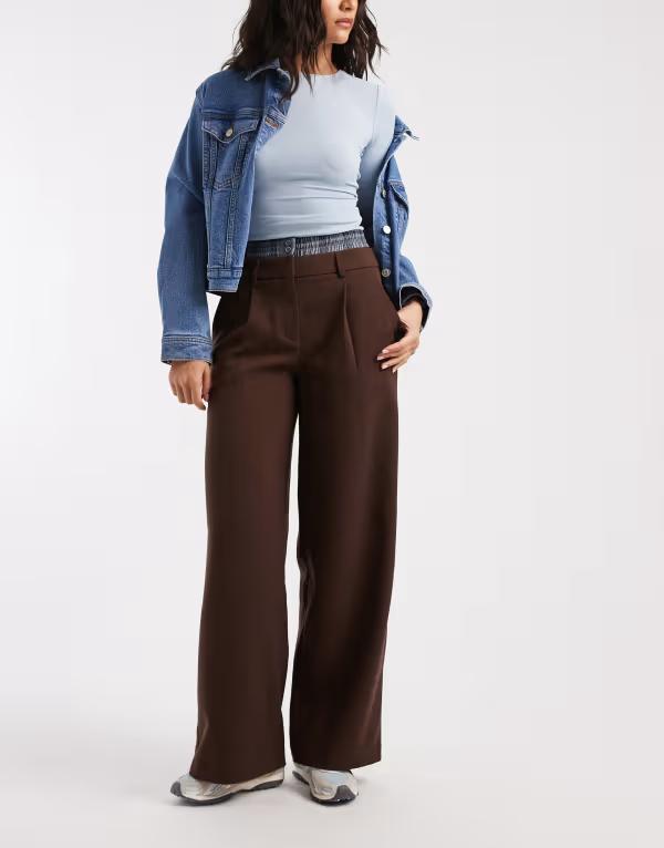 フォース&レックレス レディース ボトムス カジュアルパンツ ワイドレッグ 4th & Reckless exclusive check waistbandetail wide leg tailored pants in chocolate チョコレート 18,801円