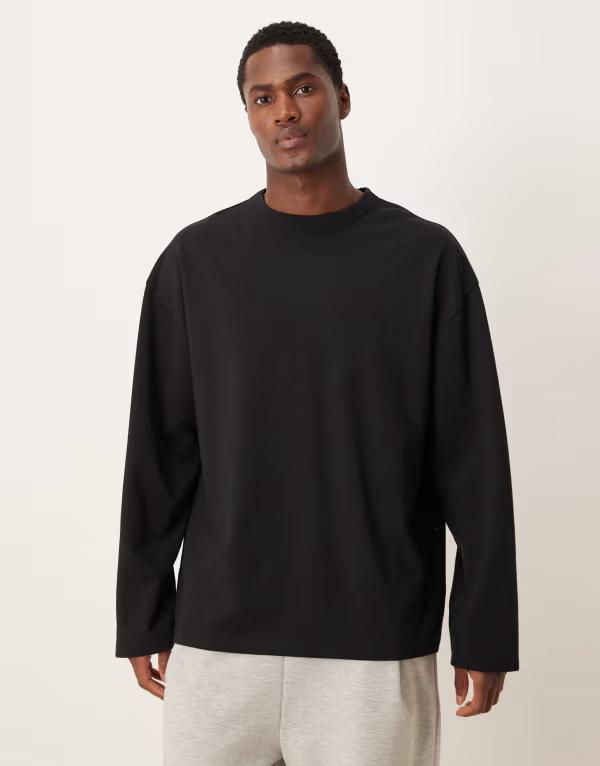 エイソス メンズ トップス Tシャツ コットン ASOS DESIGN breatheMAX heavyweight oversized long sleeve t-shirt cotton blend Black ブラック