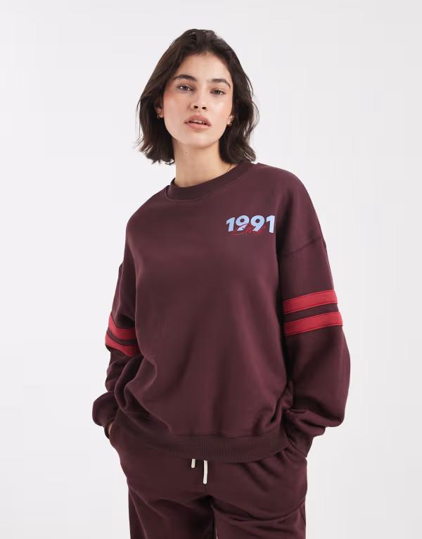 コットンオン レディース アウター パーカー・スウェット プルオーバー グラフィック Cotton graphic style sweatshirt インチ burnt sangria BURNT SANGRIA