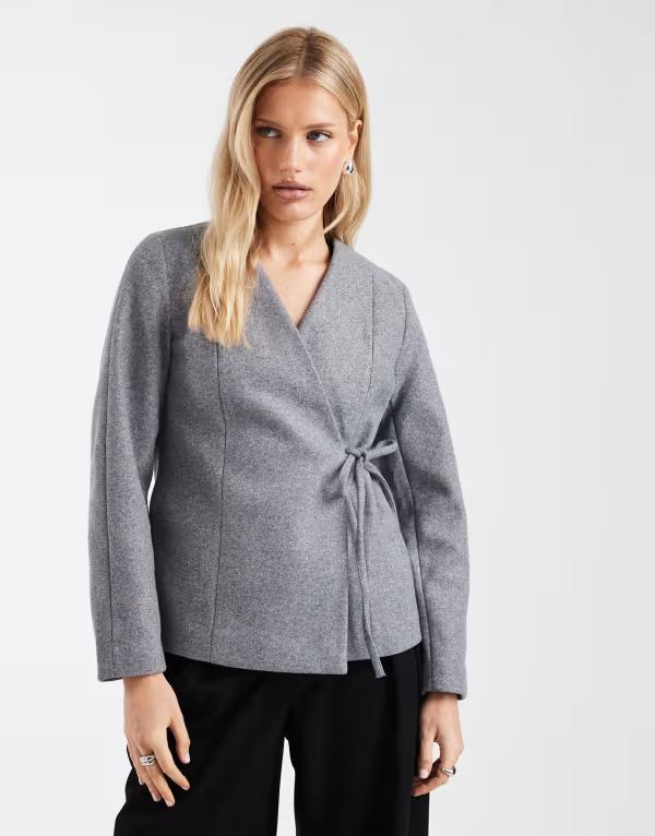 オンリー レディース アウター ジャケット・ブルゾン ONLY side tie wrap jacket Gray グレー