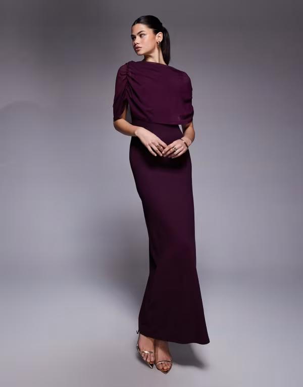 エイソス レディース トップス ワンピース ケープデザイン メッシュ キャップ ケープ マキシ ASOS DESIGN mesh cape detail maxi dress in fig