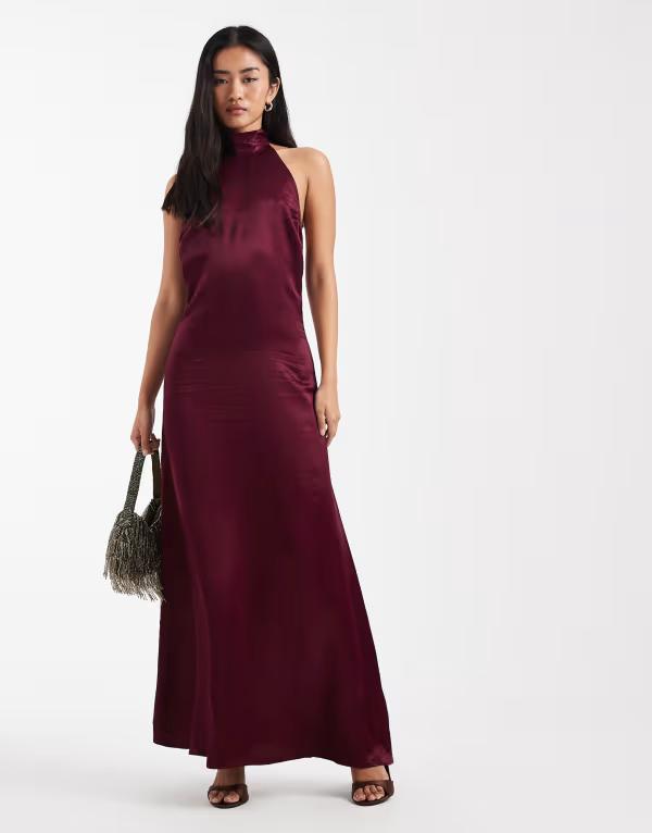 エイソス レディース トップス 衣装 繻子 マキシ ホルター ASOS DESIGN satin halter low back maxi dress インチ plum 酸桃