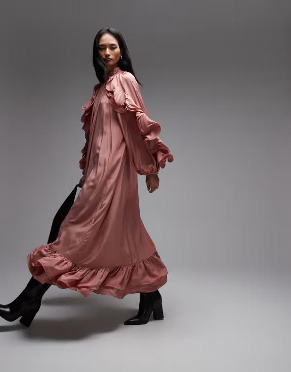 アンドアザーストーリーズ レディース トップス ワンピース フリル マキシ & Other Stories ruffle detail maxi dress in dusky pink ピンク 56,800円