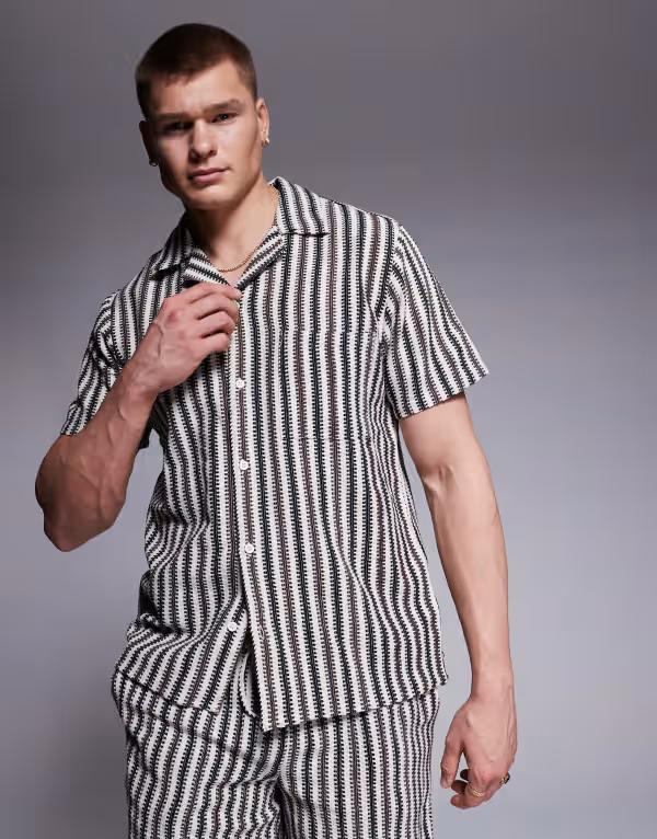 サウスビーチ メンズ トップス シャツ South Beach crochet short sleeve beach shirt in multi - part of a set Multi マルチカラー