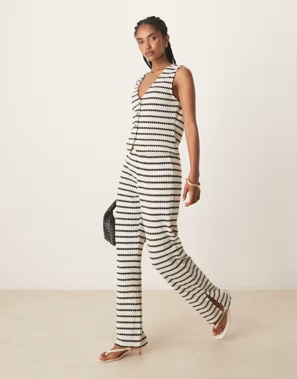 ノーバディーズ チャイルド レディース ボトムス カジュアルパンツ ワイドレッグ Nobody's Child textured wide leg pants and white stripe - part of a set Black / White ホワイト