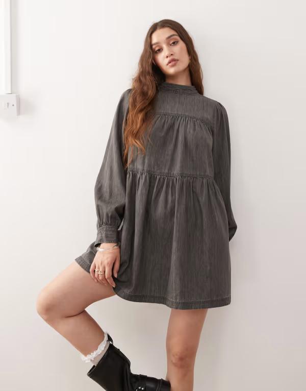 ミスセルフフリッジ レディース トップス ワンピース ハイネック Misselfridge long sleeve high neck dress wash Black wash ブラック｜ReVida 店