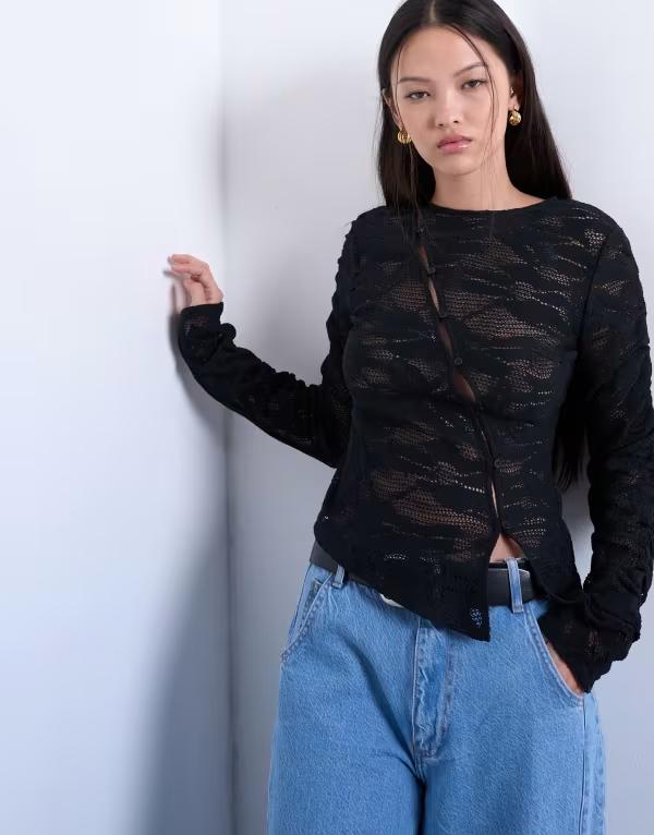 トップショップ レディース トップス タンクトップ アシンメトリー レース Topshop lace asymmetric top black ブラック 13,665円