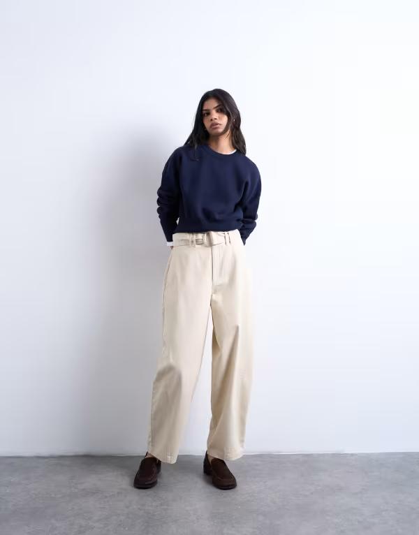 トップショップ レディース ボトムス カジュアルパンツ Topshop high waisted belted pants ineutral NEUTRAL