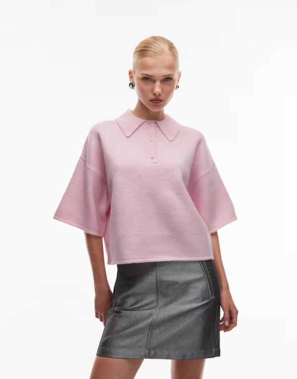 エイソス レディース トップス ポロシャツ ASOS DESIGN fluffy neat fit polo shirt pink ピンク