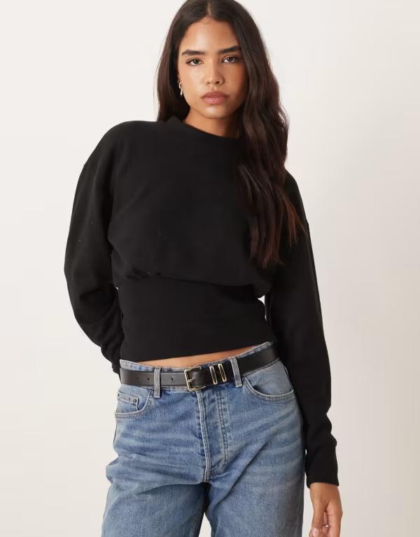 エイソス レディース トップス Tシャツ ASOS DESIGN Supersoft corset waist long sleeve top Black ブラック