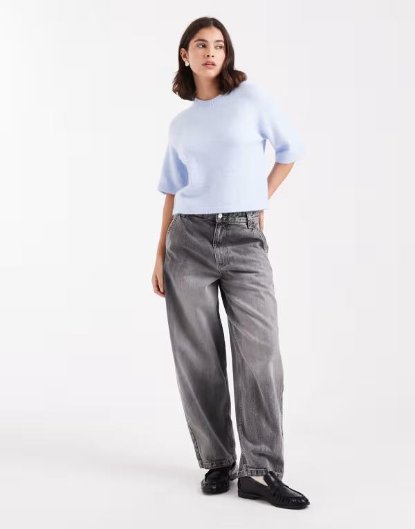 ブレーブソウル レディース アウター ニット・セーター クルーネック Tシャツ Brave Soul crew neck short sleeve knit-shirt in light BLUE ブルー｜ReVida 店 10,205円