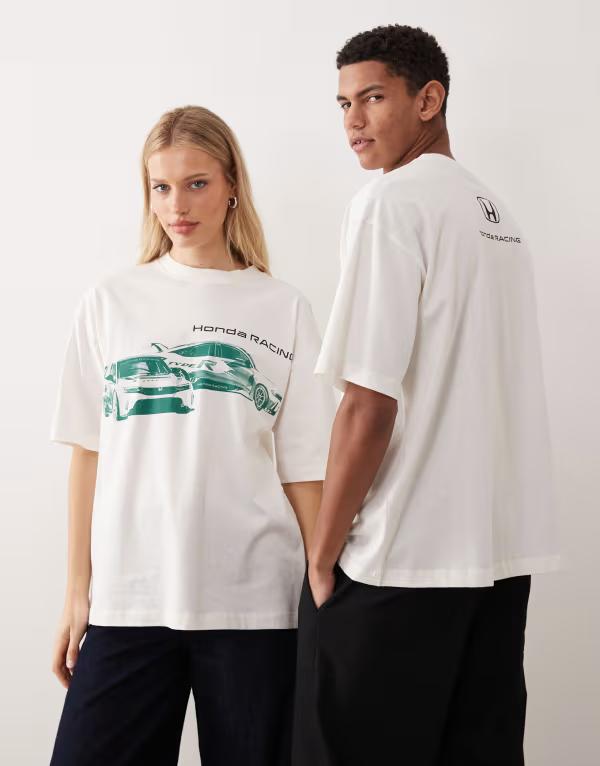 エイソス レディース トップス Tシャツ プリント ASOS DESIGN unisex oversized T-shirt withrcar print in off-white Coconut milk オフホワイト