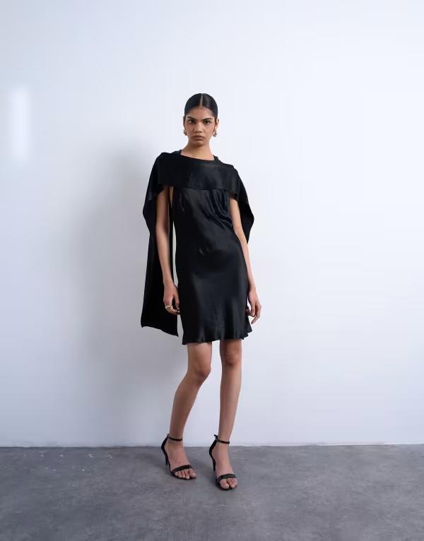 とっ始め販売店 レディース トップス 衣装 ミニ 繻子 Topshop satin scarf neck mini dress Black 黒いこと