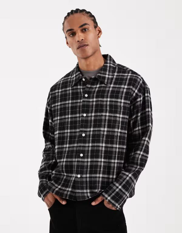 ジャック アンド ジョーンズ メンズ トップス シャツ Jack & Jones boxy long sleeve shirt plaid Black ブラック