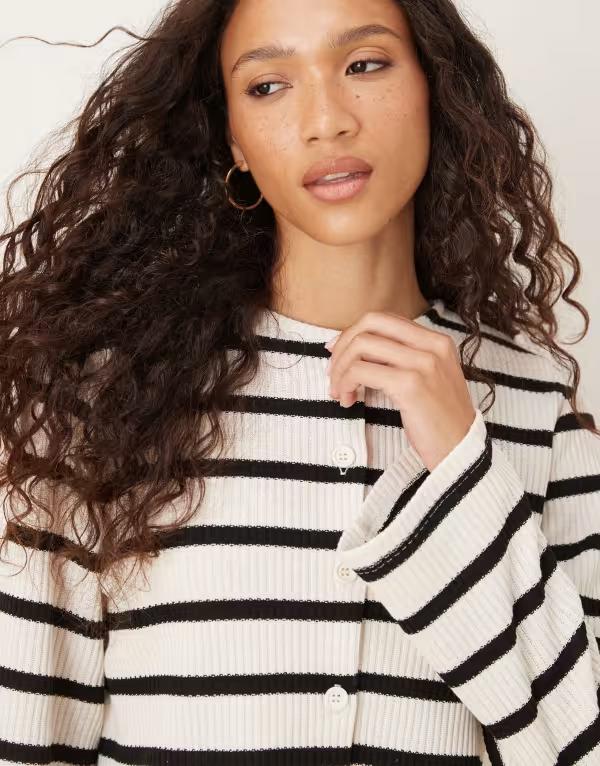 エイソス レディース トップス シャツ ASOS DESIGN cut and sew striped button up long sleeve top in ecru CREAM クリーム