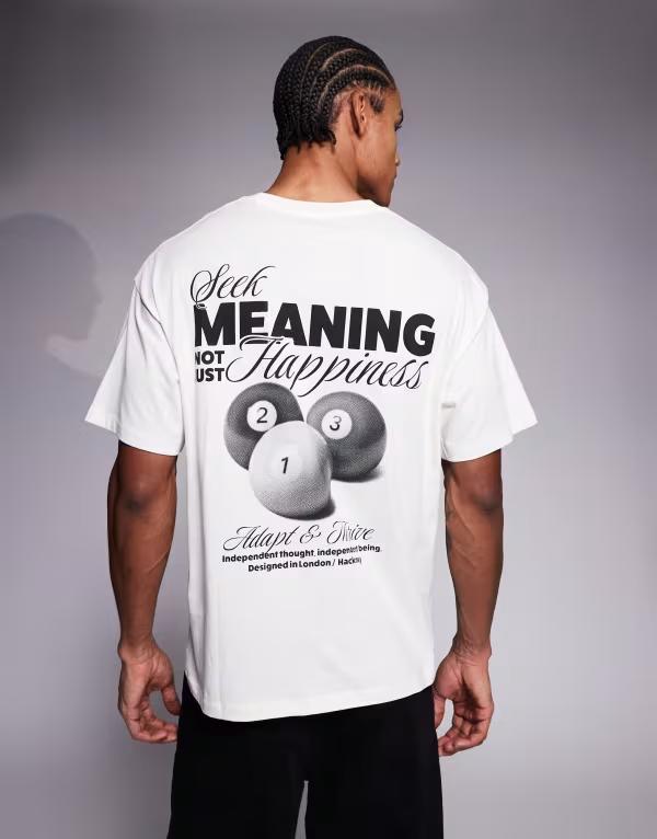 アダプト メンズ トップス Tシャツ プリント ADPT oversized t-shirt with billiards back print in cream Egret クリーム｜ReVida 店