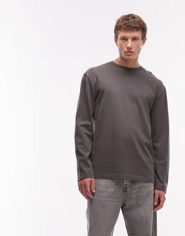 エイソス メンズ トップス Tシャツ ASOS DESIGN heavyweight relaxed long sleeve t-shirt in charcoal softouch Dark shadow チャコール