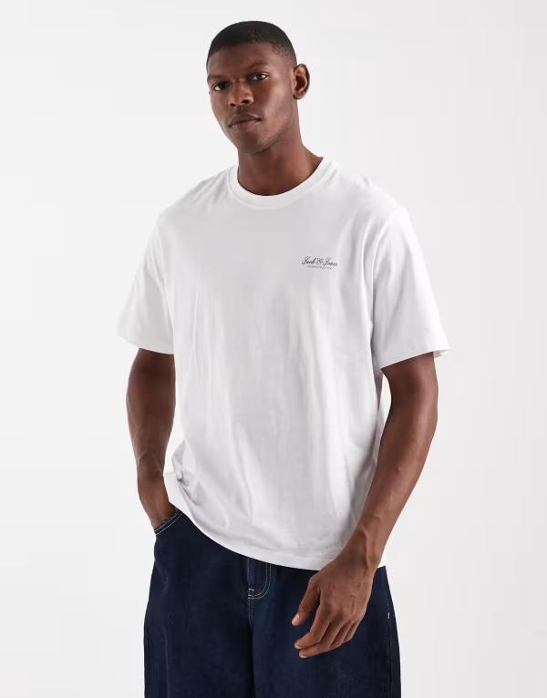 ジャック アンド ジョーンズ メンズ トップス Tシャツ ロゴ Jack & Jones t-shirt with script logo Bright White ホワイト