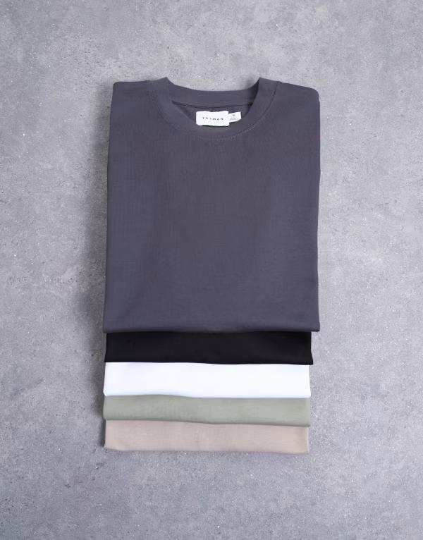 トップマン メンズ トップス Tシャツ リラックスフィット Topman 5 pack relaxed fit-shirts white beige sage and charcoal Multi マルチカラー