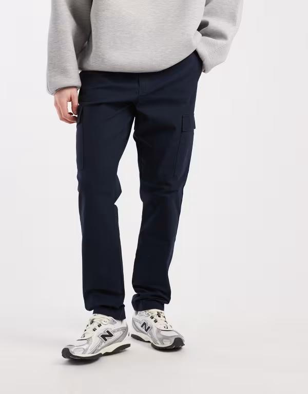 エイソス メンズ ボトムス 心地よいズボン下 カーゴパンツ ASOS DESIGN slim pull on cargo pants ripstop NAVY 米国海軍