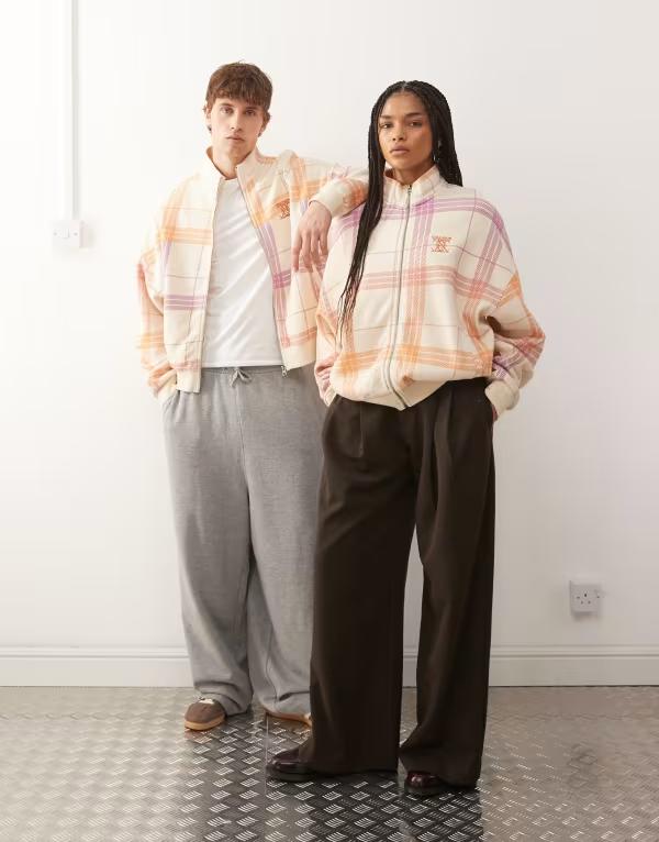 コルージョン レディース アウター パーカー・スウェット ジャケット COLLUSION Unisex sweats track jacket with check in boxy fit Multi マルチカラー